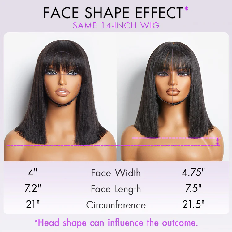 Put On and Go Brown Highlight Yaki Bob with Bangs Glueless Minimalist Lace Wig Breathable Cap - Image 8