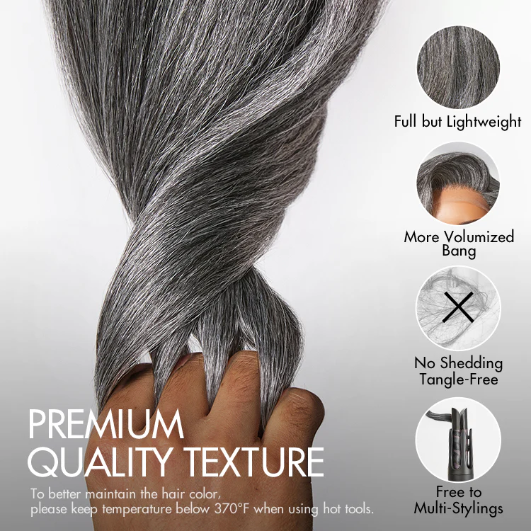 Put On and Go Salt and Pepper Layered Bob Glueless Pre-Cut Minimalist Lace Grey Wig - Image 4