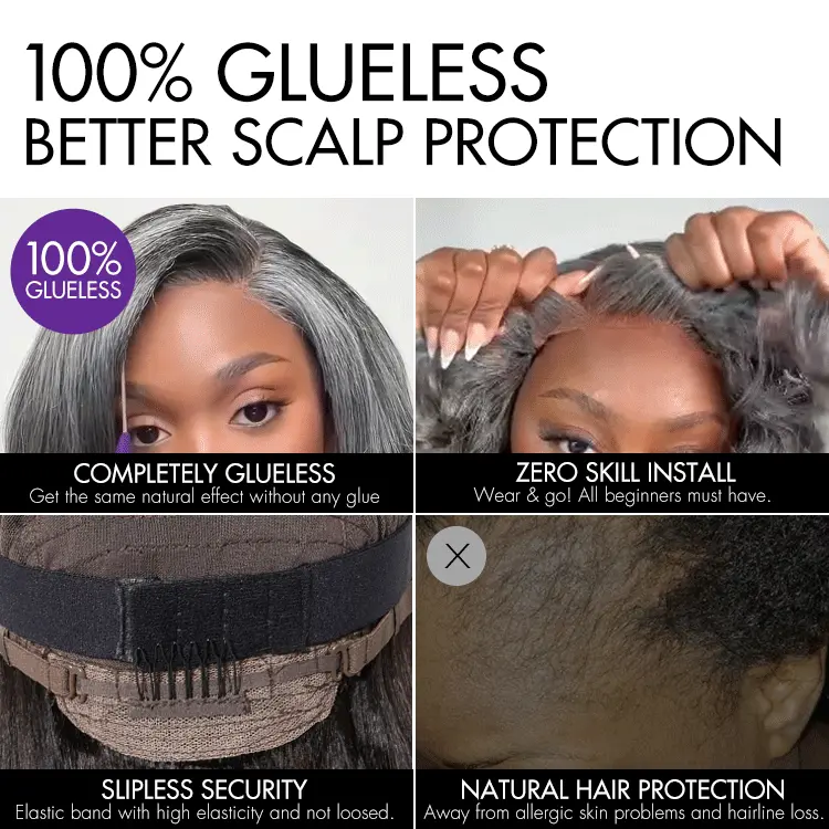 Put On and Go Salt and Pepper Layered Bob Glueless Pre-Cut Minimalist Lace Grey Wig - Image 5