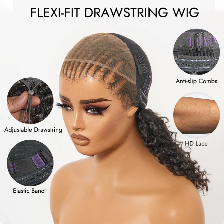 Readitress™ | PreMax Wigs Knotless Fulani Braids Deep Wave Glueless Ear-to-ear 13x6 Frontal HD Lace Wig Human Hair Flexi-Fit Drawstring Cap - Image 5