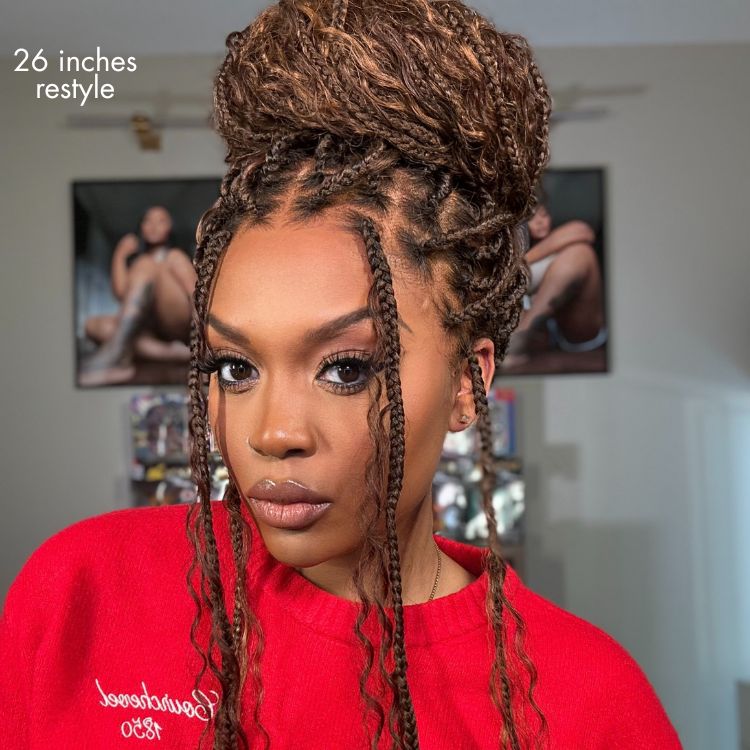 Readitress™ Mix Blonde / Natural Black Light Weight Flexi-Fit Invisi Drawstring Cap HD Full Lace Knotless Boho Curls Braided Long Wig Super Natural Scalp - US Only - Image 4