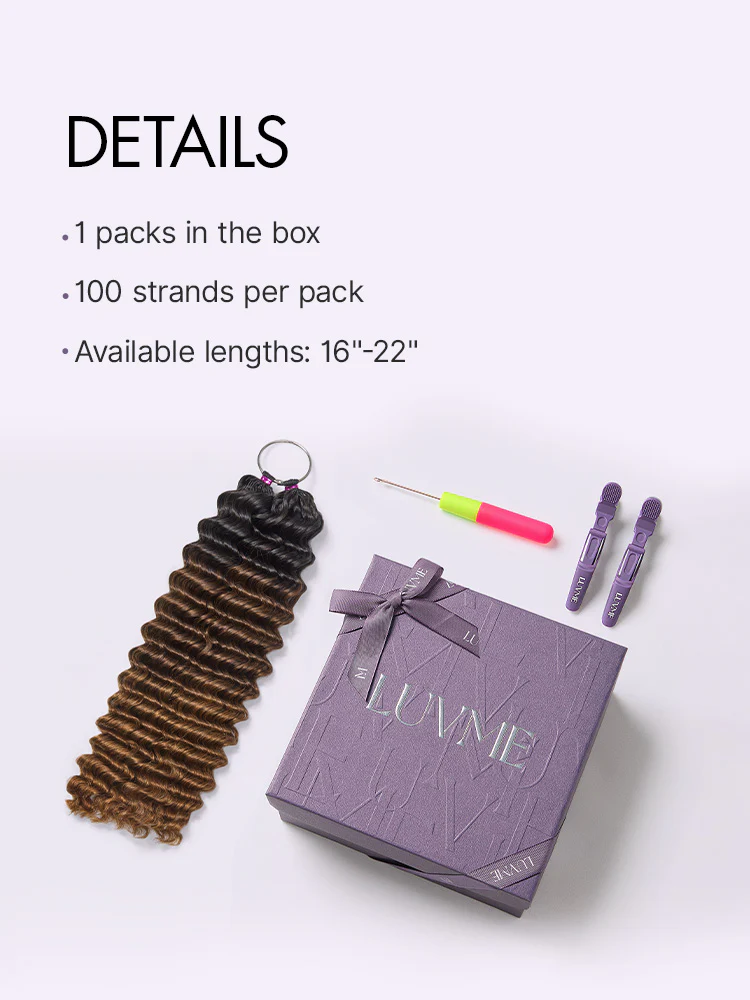 Readitress⢠Pre-Separated Feather Crochet Human Hair for Miracle Knots Boho Braids | Ombre Brown Deep Wave Protective Style (Free Gifts Included) - Image 3