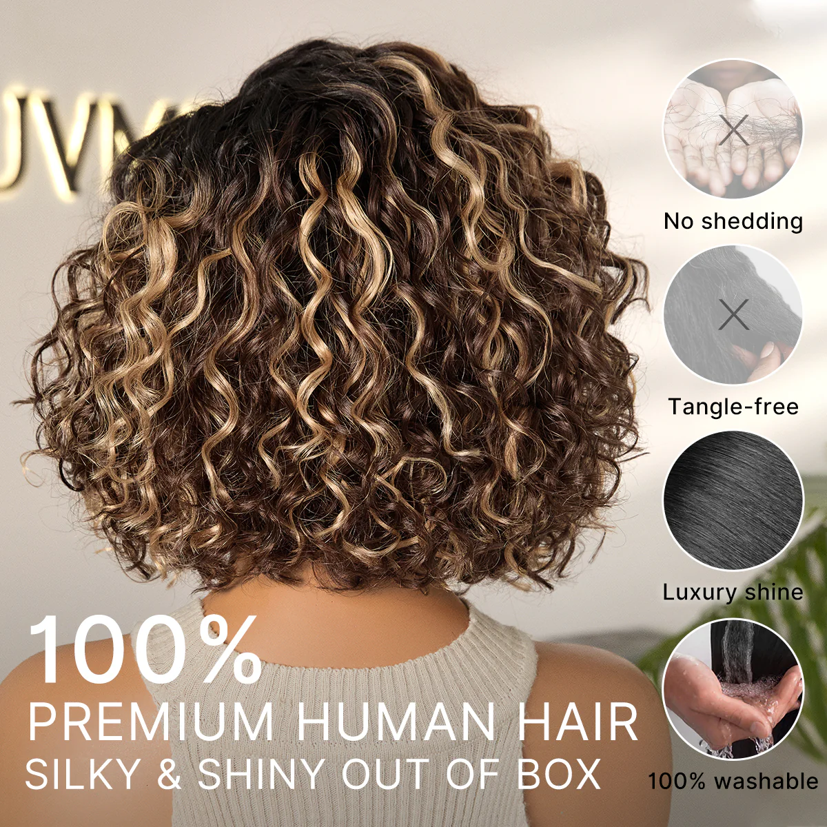 Ready to Go Blonde Highlight / Natural Black / Ombre Brown Water Wave Short Curly Bob Wig Glueless Minimalist HD Lace Wig Pre-Cut Lace - Image 6