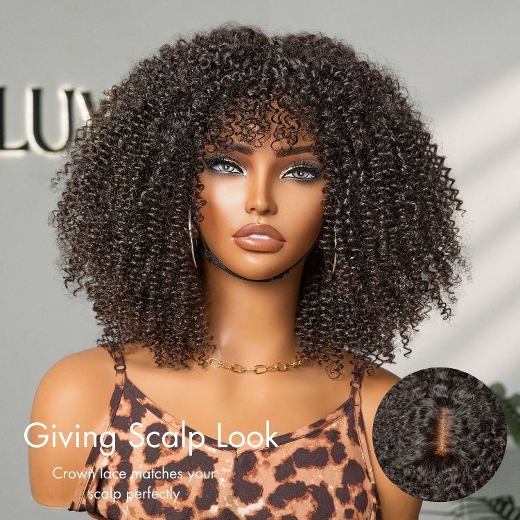 Breathable Cap Ready to Go Bouncy Jerry Curl Glueless Minimalist Lace Curly Wig with Bangs - Image 3
