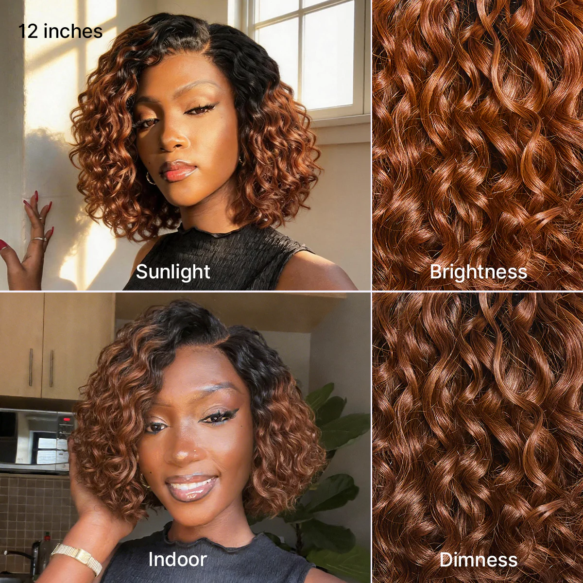 Ready to Go Ombre Brown Water Wave Short Curly Bob Wig Glueless Minimalist HD Lace Wig Pre-Cut Lace - Image 10