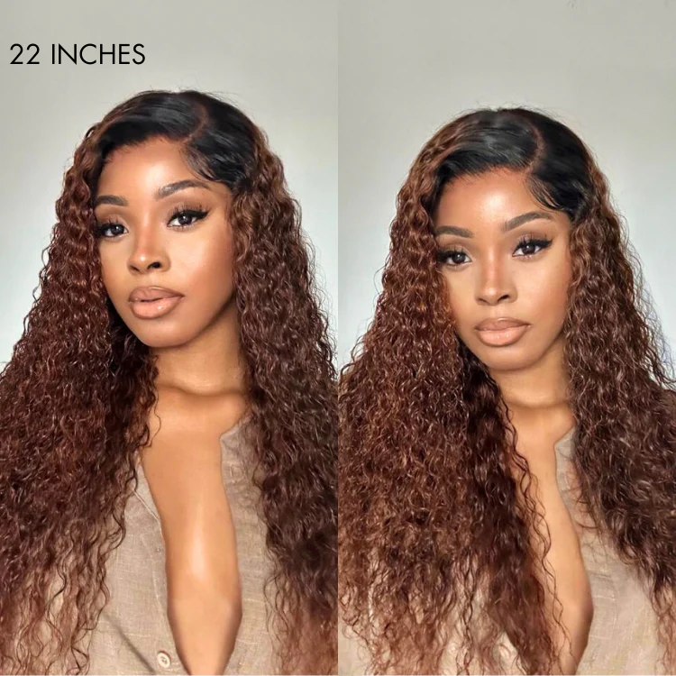Reddish Brown Ombre Water Wave Glueless 5×5 Closure Lace Wig Pre-bleached - US Only - Image 2