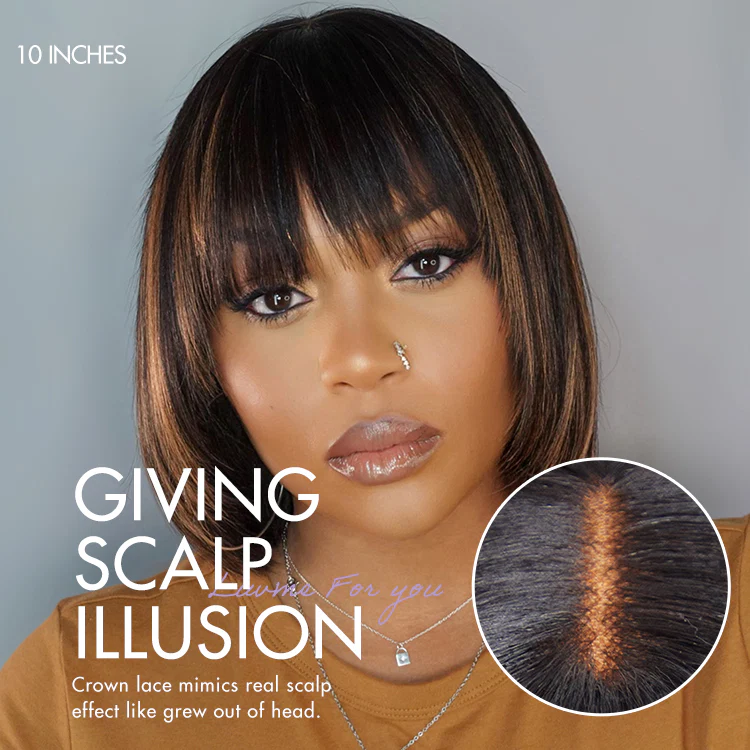 Put On and Go Ash Blonde Highlight / Brown Highlight / Natural Black Layered Cut Yaki Straight Minimalist Lace Bob Wig - Image 5