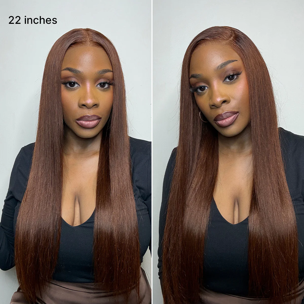 Rich Chocolate Brown Silky Straight 180% Density Glueless 13x4 Lace Frontal Wig Pre-Cut Lace - Image 3