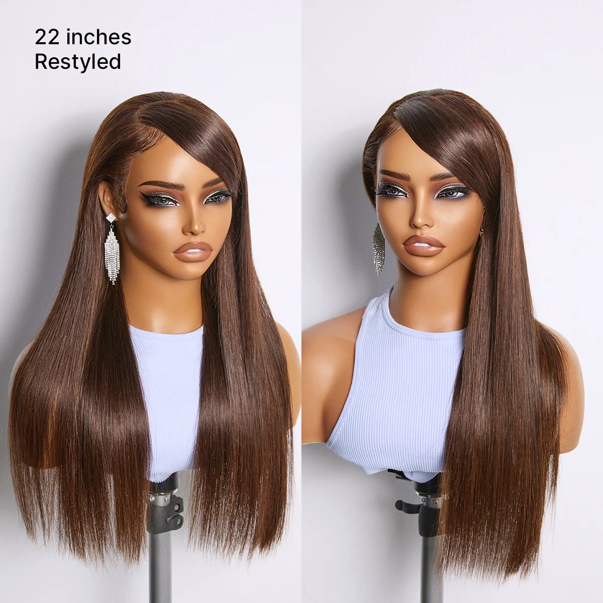 Rich Chocolate Brown Silky Straight 180% Density Glueless 13x4 Lace Frontal Wig Pre-Cut Lace - Image 5