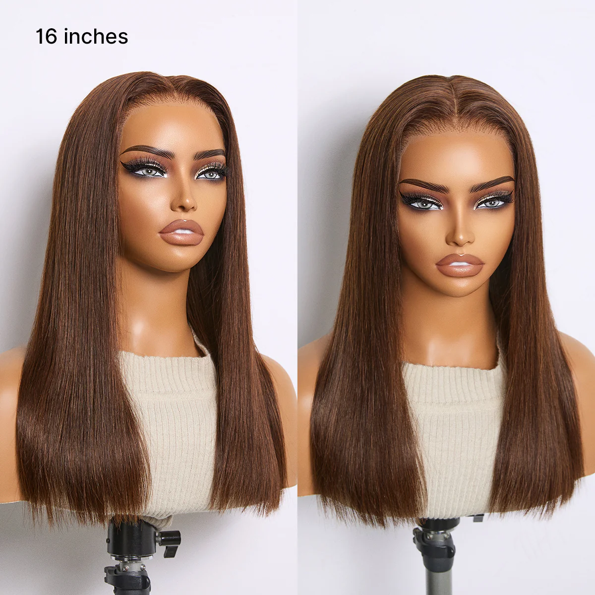 Rich Chocolate Brown Silky Straight 180% Density Glueless 13x4 Lace Frontal Wig Pre-Cut Lace - Image 6