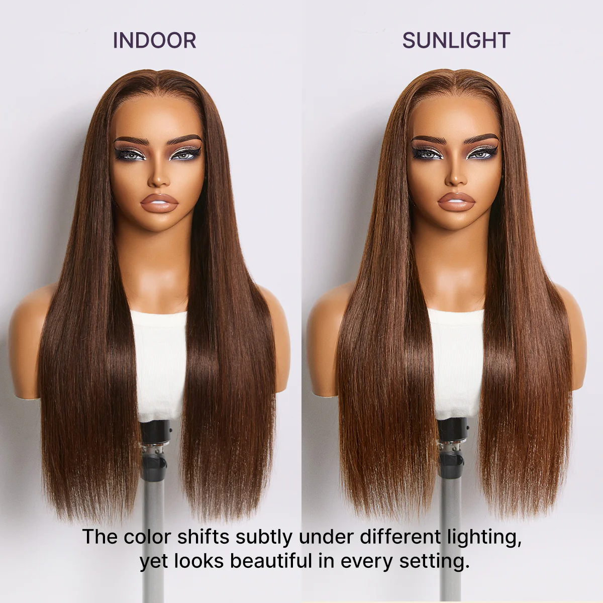 Rich Chocolate Brown Silky Straight 180% Density Glueless 13x4 Lace Frontal Wig Pre-Cut Lace - Image 9