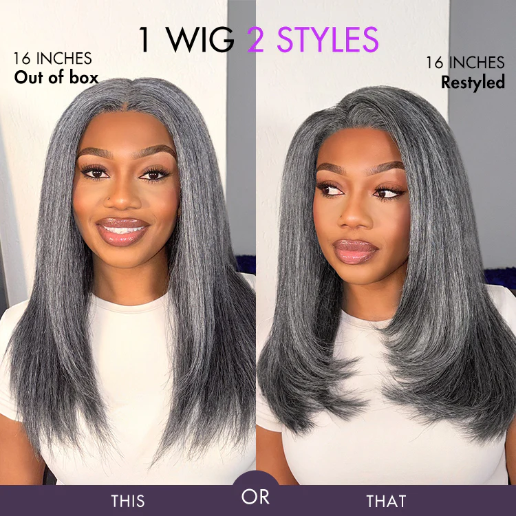 Luvme Hair 180% Density Salt and Pepper Straight Glueless Minimalist HD Lace T Part Grey Wig Pre-Cut Lace - Image 10