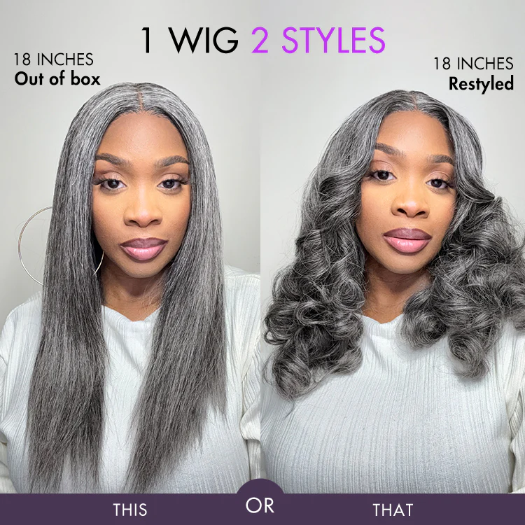 Luvme Hair 180% Density Salt and Pepper Straight Glueless Minimalist HD Lace T Part Grey Wig Pre-Cut Lace - Image 11