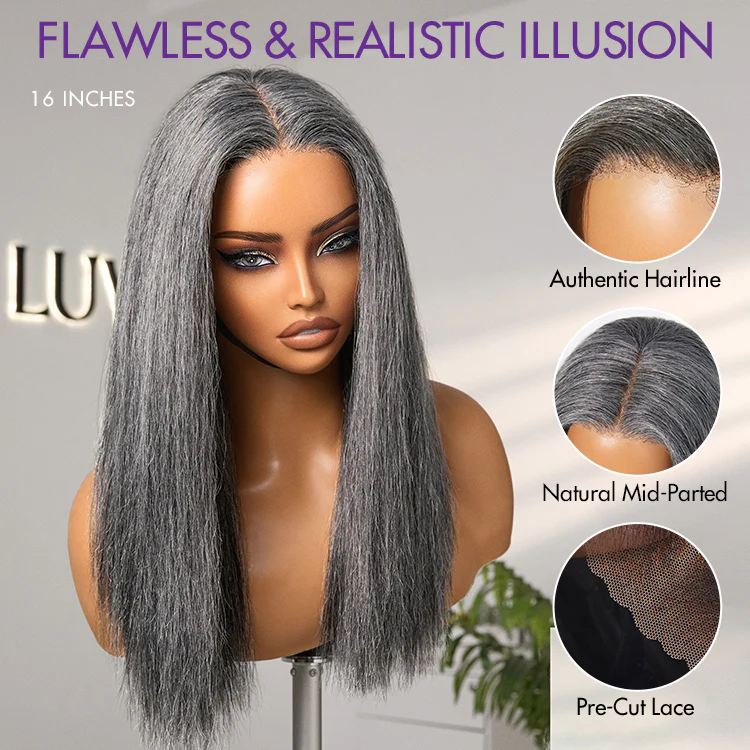 Luvme Hair 180% Density Salt and Pepper Straight Glueless Minimalist HD Lace T Part Grey Wig Pre-Cut Lace - Image 12