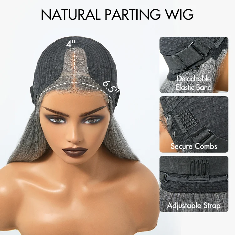 Luvme Hair 180% Density Salt and Pepper Straight Glueless Minimalist HD Lace T Part Grey Wig Pre-Cut Lace - Image 14