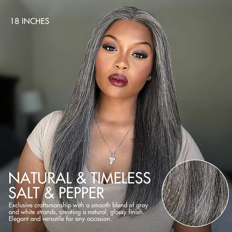 Luvme Hair 180% Density Salt and Pepper Straight Glueless Minimalist HD Lace T Part Grey Wig Pre-Cut Lace - Image 2