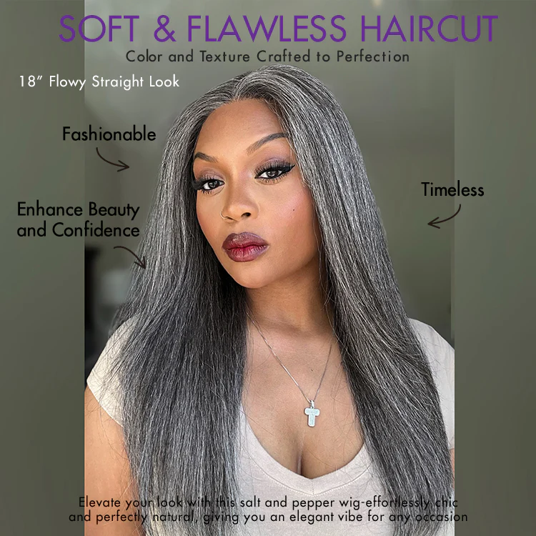 Luvme Hair 180% Density Salt and Pepper Straight Glueless Minimalist HD Lace T Part Grey Wig Pre-Cut Lace - Image 3