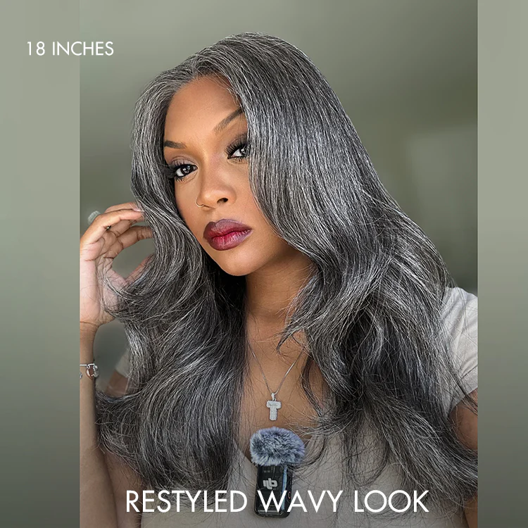 Luvme Hair 180% Density Salt and Pepper Straight Glueless Minimalist HD Lace T Part Grey Wig Pre-Cut Lace - Image 4