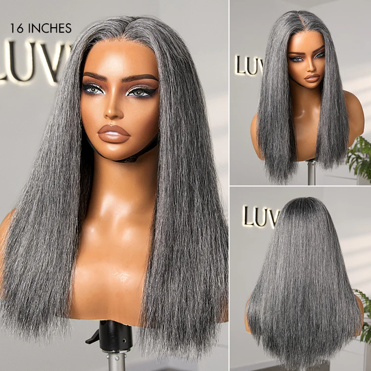 Luvme Hair 180% Density Salt and Pepper Straight Glueless Minimalist HD Lace T Part Grey Wig Pre-Cut Lace - Image 5