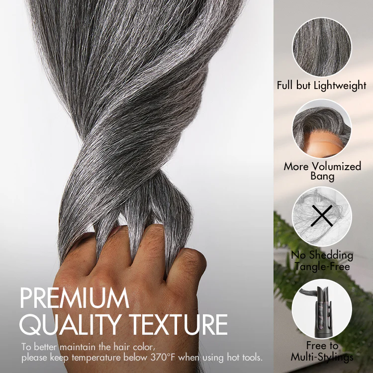 Luvme Hair 180% Density Salt and Pepper Straight Glueless Minimalist HD Lace T Part Grey Wig Pre-Cut Lace - Image 9