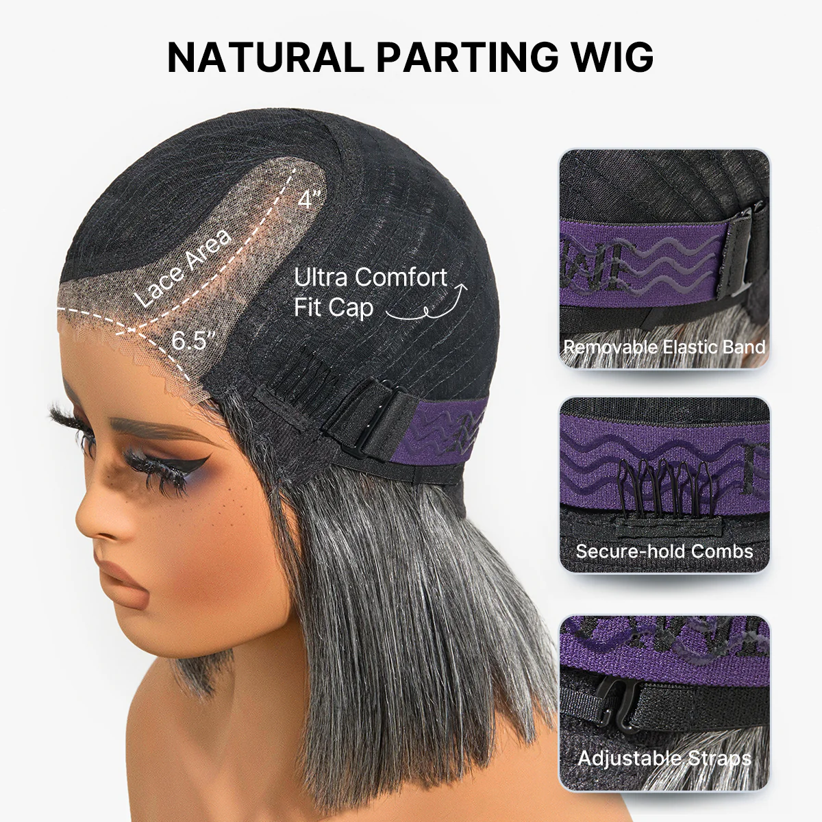 Salt & Pepper 100% Human Hair Layered Bob Wig Glueless Minimalist Lace Grey Wig Pre-Cut Lace - Image 9