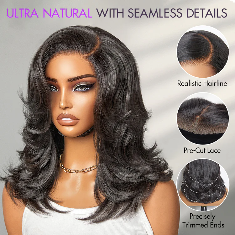 Shake Shape™ | Effortlessly Chic Layered Haircut Wavy Glueless HD Minimalist Lace Short Wig - Image 4