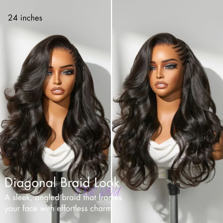 Readitress™ Side Braided Yaki Body Wave Glueless Ear-to-ear 13x6 Frontal HD Lace Wig Human Hair Flexi-Fit Drawstring Cap - Image 6