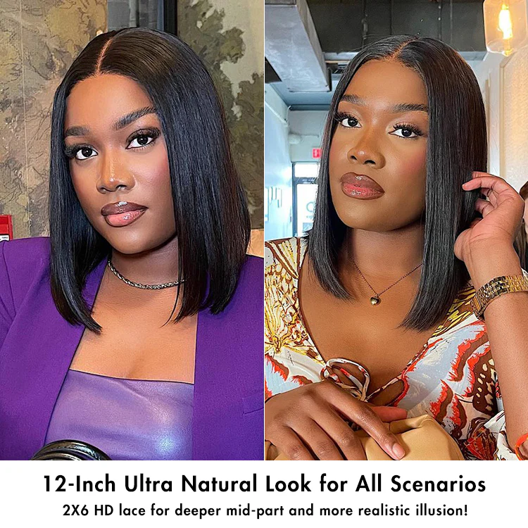 PreMax Wigs | Silky Blunt Cut Glueless 2x6 / 5x5 Closure Lace Shoulder Length Bob Wig Pre Plucked & Bleached - Image 4