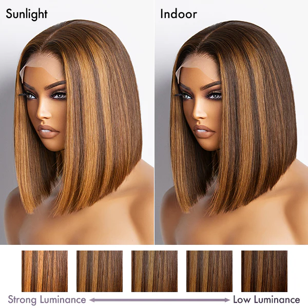 Glueless Sleek Piano Highlights 4x4 Closure Bob Wig 100% Human Hair- US Only - Image 4