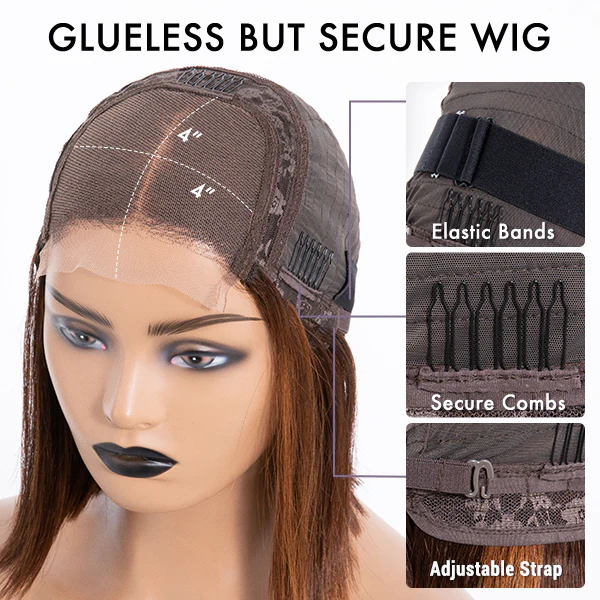 Glueless Sleek Piano Highlights 4x4 Closure Bob Wig 100% Human Hair- US Only - Image 5