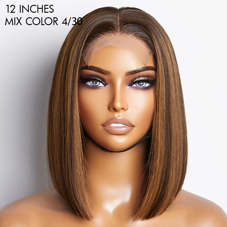 Glueless Sleek Piano Highlights 4x4 Closure Bob Wig 100% Human Hair- US Only - Image 6