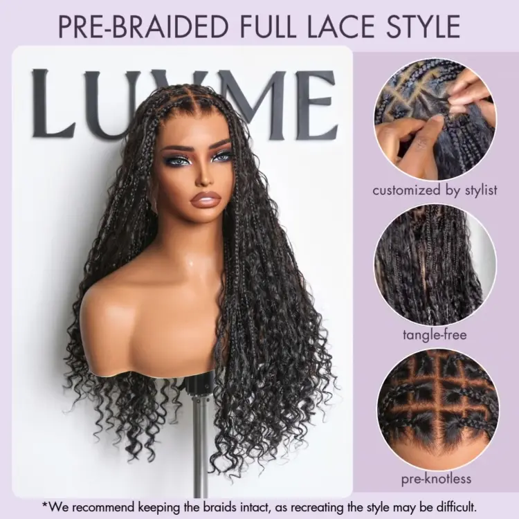 Special Deal | Light Weight Flexi-Fit Invisi Drawstring Cap Full Lace Knotless Boho Curls Braided Long Wig Super Natural Scalp - Image 10