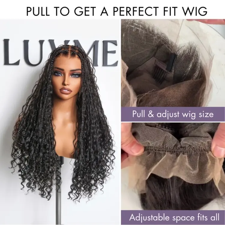 Special Deal | Light Weight Flexi-Fit Invisi Drawstring Cap Full Lace Knotless Boho Curls Braided Long Wig Super Natural Scalp - Image 11