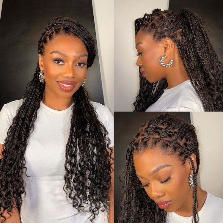 Special Deal | Light Weight Flexi-Fit Invisi Drawstring Cap Full Lace Knotless Boho Curls Braided Long Wig Super Natural Scalp - Image 3