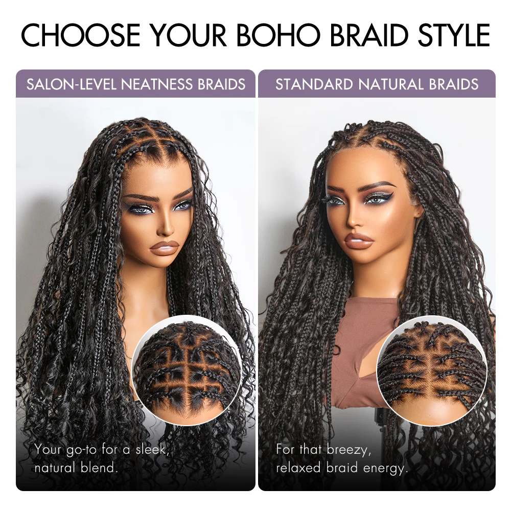 Special Deal | Light Weight Flexi-Fit Invisi Drawstring Cap Full Lace Knotless Boho Curls Braided Long Wig Super Natural Scalp - Image 4