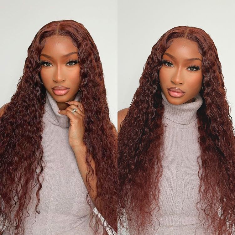 Final Restock | Casual Reddish Brown Curly 5x5 Closure Lace Glueless Mid Part Long Wig - US Only - Image 3