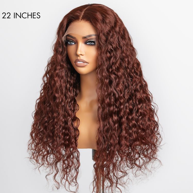 Final Restock | Casual Reddish Brown Curly 5x5 Closure Lace Glueless Mid Part Long Wig - US Only - Image 4