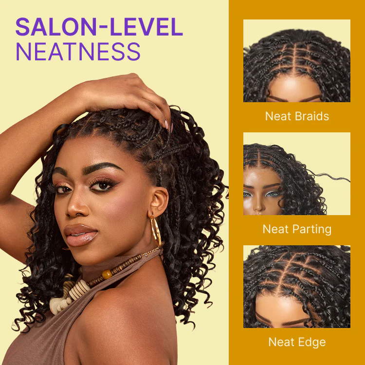 Special Deal | HD Full Lace Knotless Boho Curls Braided Bob Wig Flexi Fit Invisi Drawstring Cap Pre-Cut Lace - Image 3