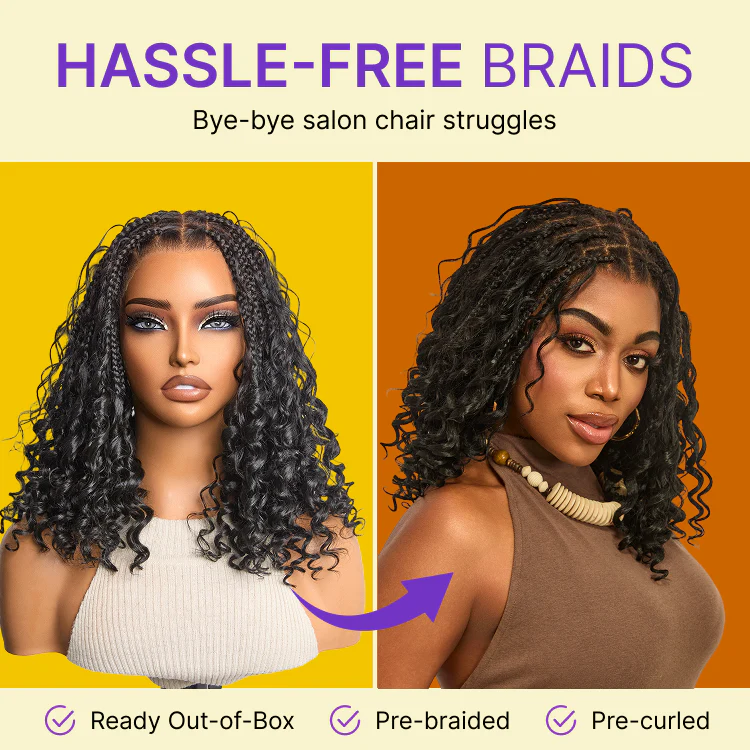 Special Deal | HD Full Lace Knotless Boho Curls Braided Bob Wig Flexi Fit Invisi Drawstring Cap Pre-Cut Lace - Image 4