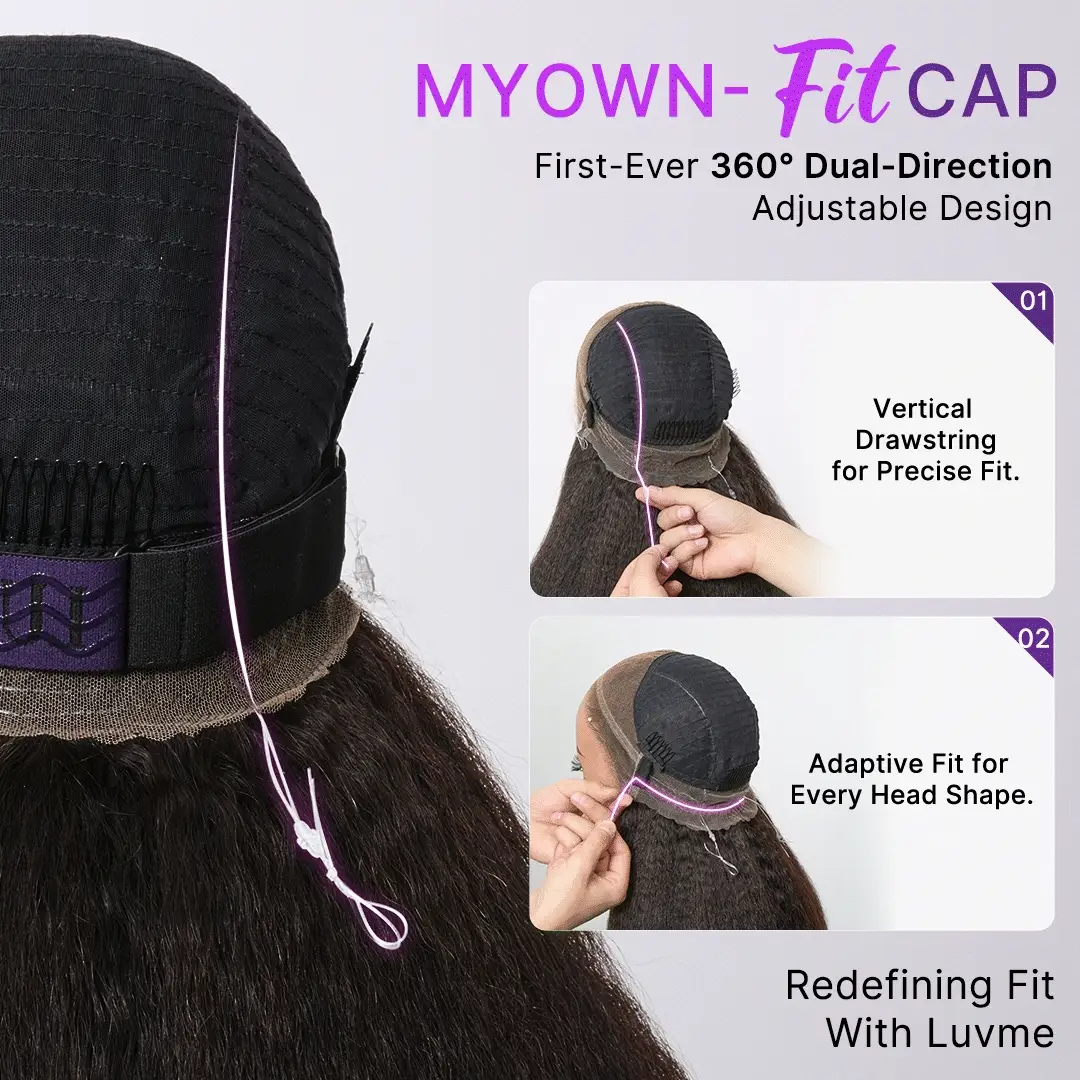 22 Inches | MyOwn-Fit 360 HD Lace Kinky Straight Wig Flexi-Fit Invisi Drawstring Cap & Pre-Cut Lace - Image 3