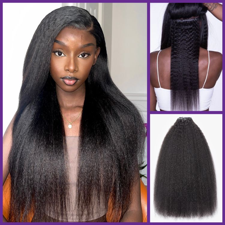 2 Packs Straight / Body Wave / Kinky Curly / Yaki Straight / Kinky Straight Clip in Hair Extensions with Free Gift - Image 11