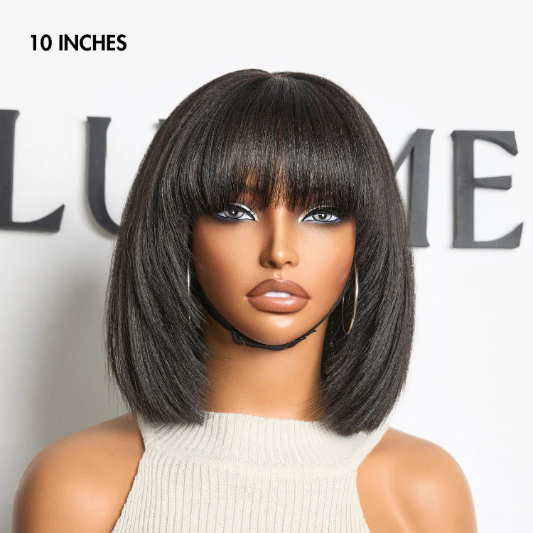 Weekly Special | Put On and Go Brown Highlight / Natural Black Layered Cut Yaki Straight Minimalist Lace Bob Wig with Bangs - Image 10