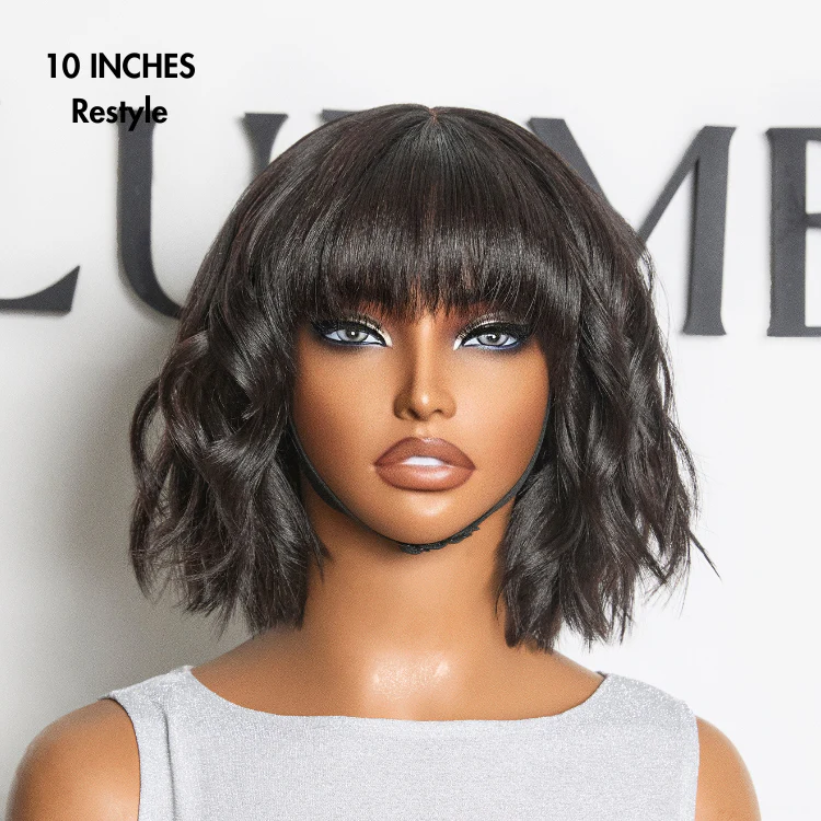 Weekly Special | Put On and Go Brown Highlight / Natural Black Layered Cut Yaki Straight Minimalist Lace Bob Wig with Bangs - Image 11