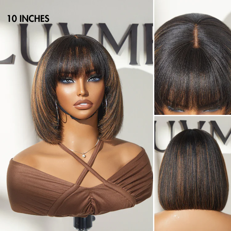 Weekly Special | Put On and Go Brown Highlight / Natural Black Layered Cut Yaki Straight Minimalist Lace Bob Wig with Bangs - Image 5