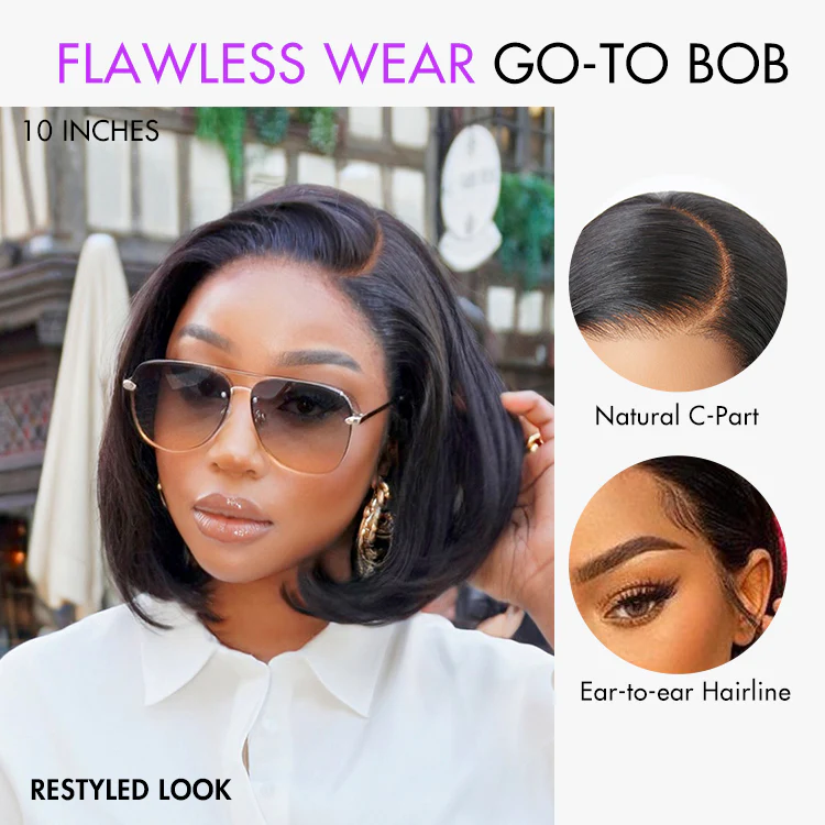 PreMax Wigs - Natural Black / Blonde Highlight C Part Glueless Lace Front Bob Wig Pre-cut Lace - Image 4