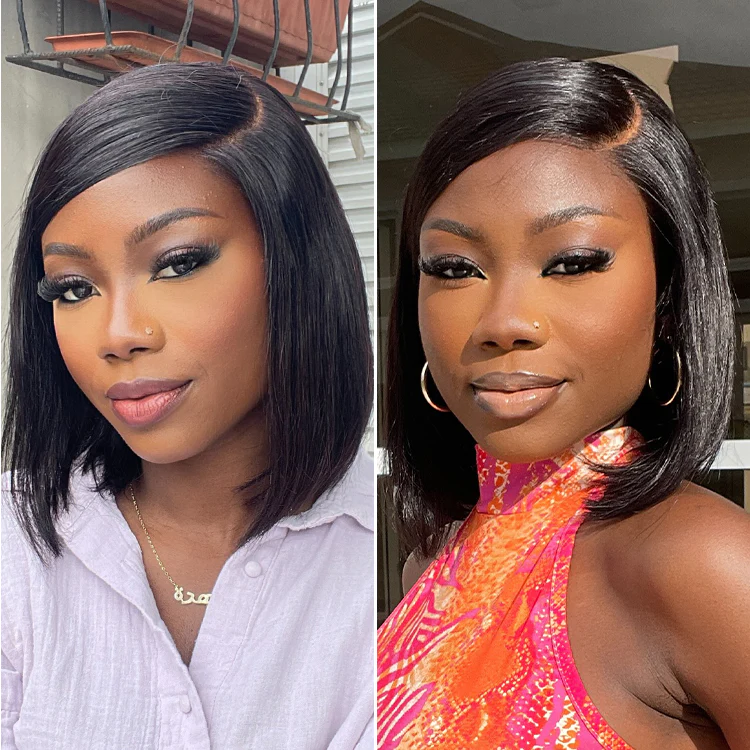 Swoop Bangs Breathable Cap Deep Left C Part Silky Straight Glueless 5x5 Closure Lace Bob Wig - Image 7