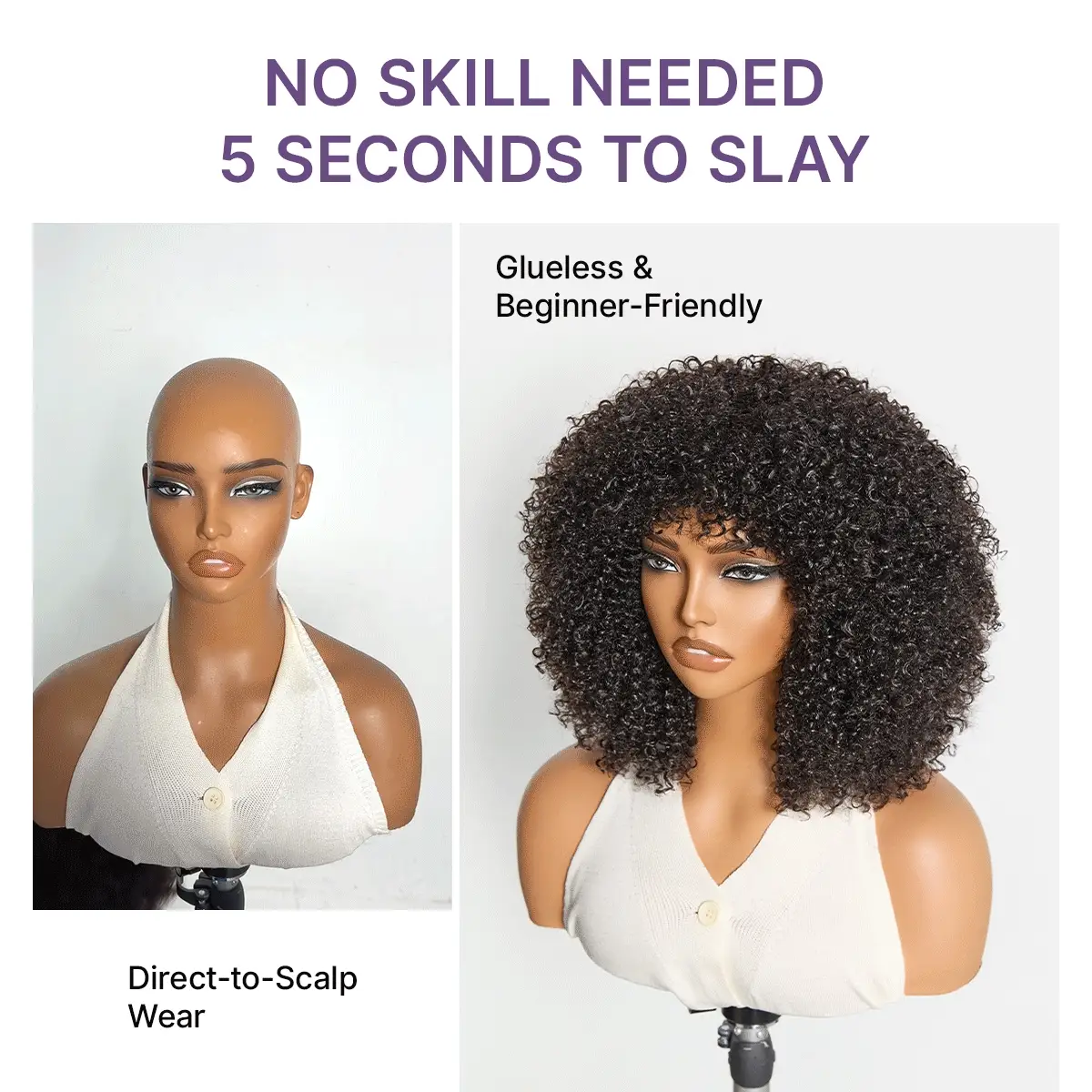 Throw On & Go 200% Density Natural Black Afro Curly No Lace Glueless Short Wig - Image 3