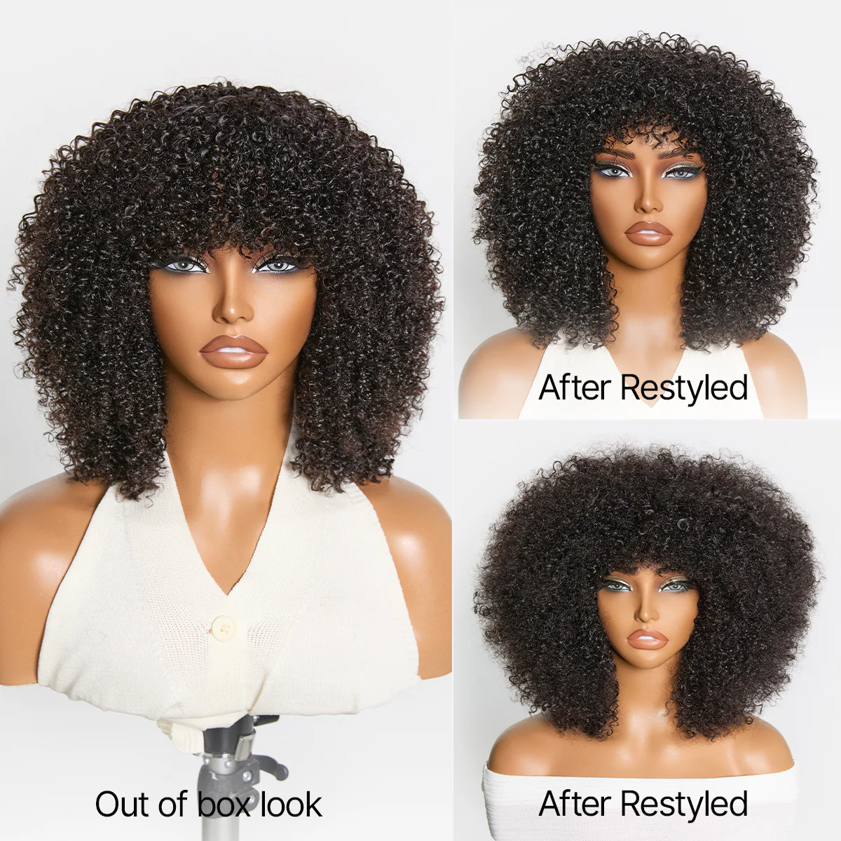 Throw On & Go 200% Density Natural Black Afro Curly No Lace Glueless Short Wig - Image 7