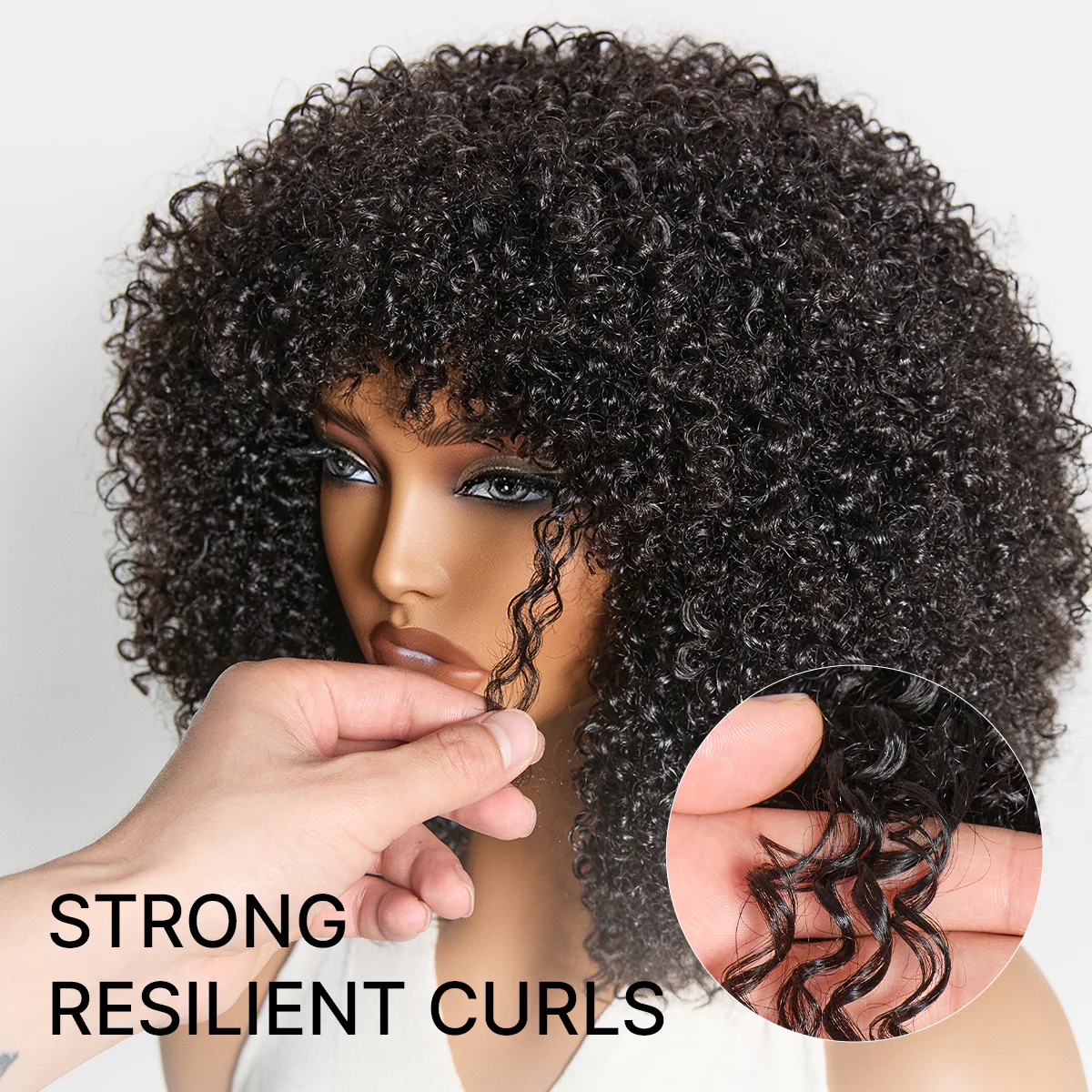 Throw On & Go 200% Density Natural Black Afro Curly No Lace Glueless Short Wig - Image 9