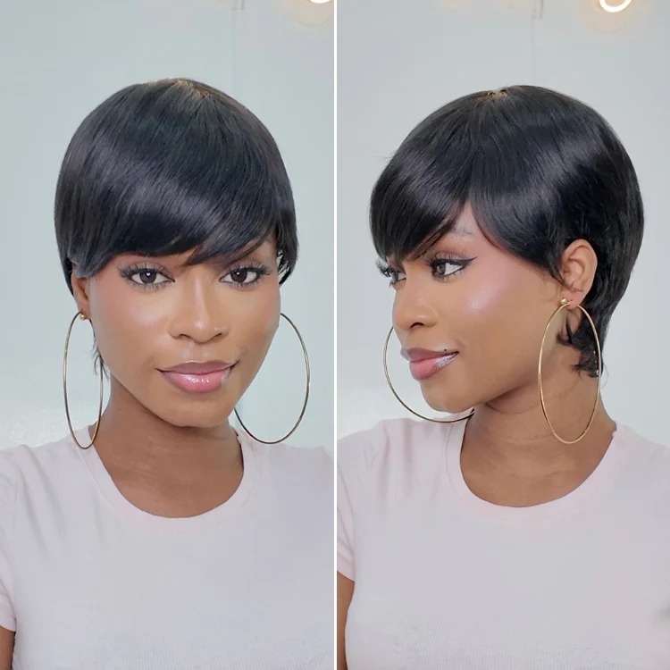 Throw On & Go Short Cut with Bangs Wig Ultra Comfort Skin-Like Soft Care Glueless Wig Hair Loss Friendly - Image 6